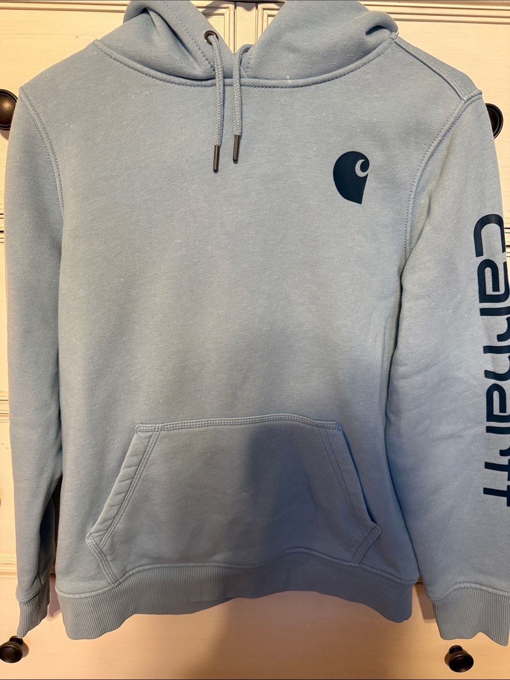 Carhartt Light Blue Pullover Hoodie with Dark Blue Logo